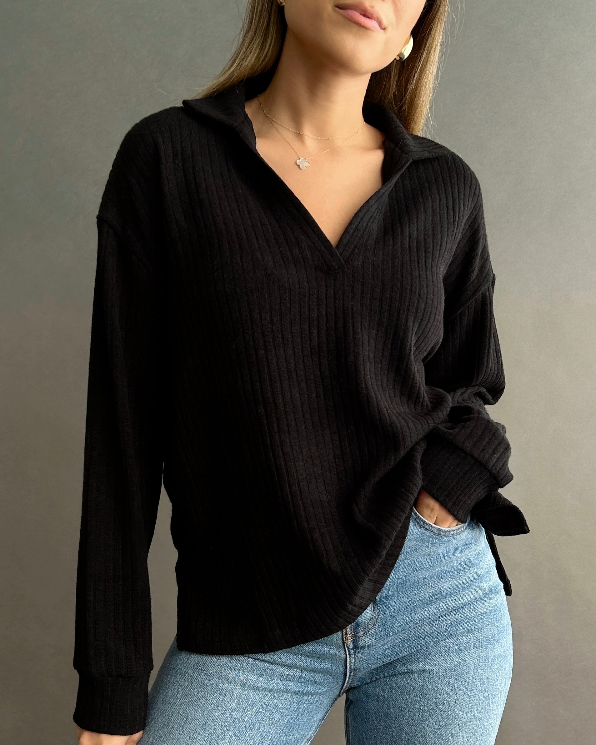 Rib Knit Polo // Onyx