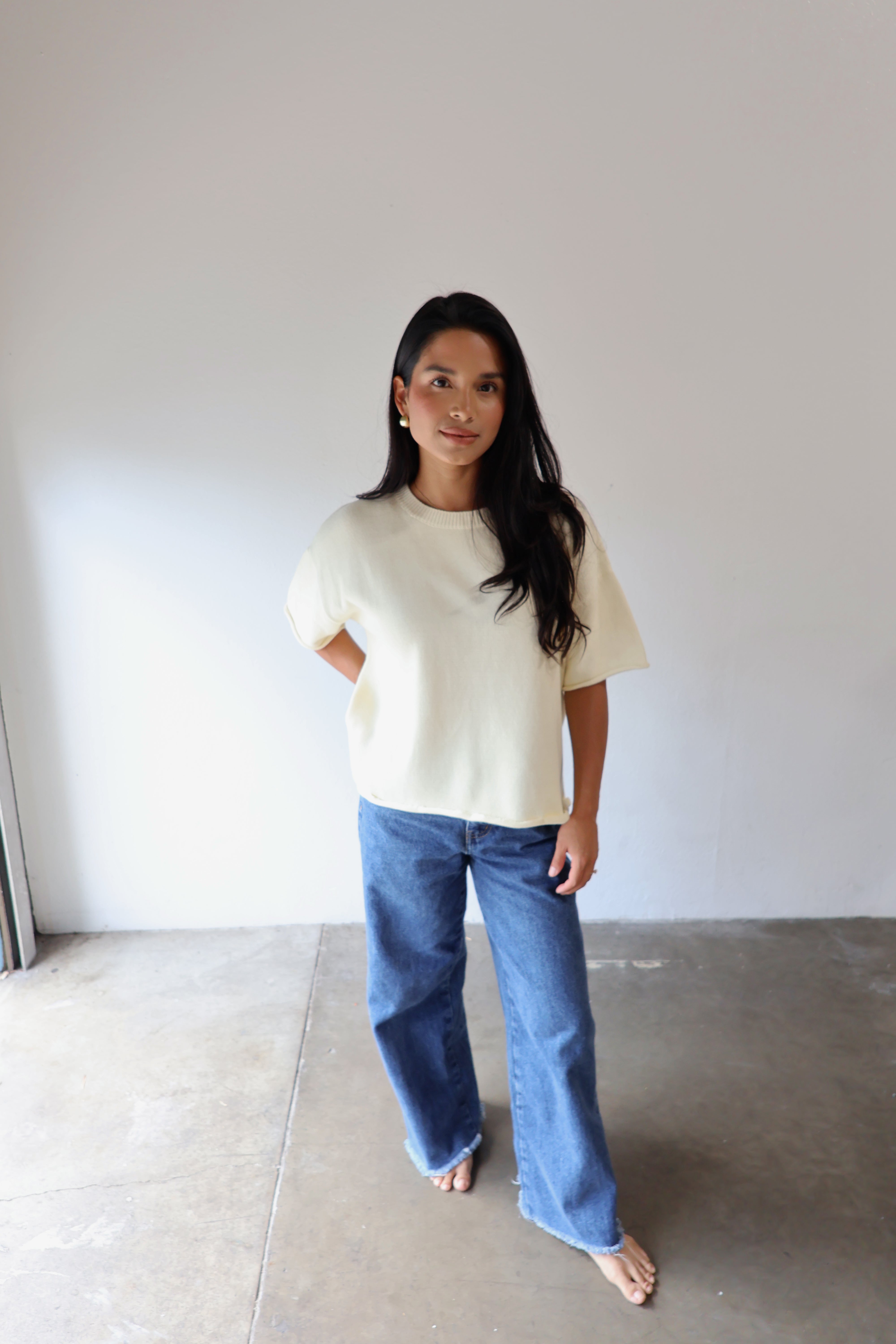 BOXY KNIT TEE - MOM // BUTTERCREAM