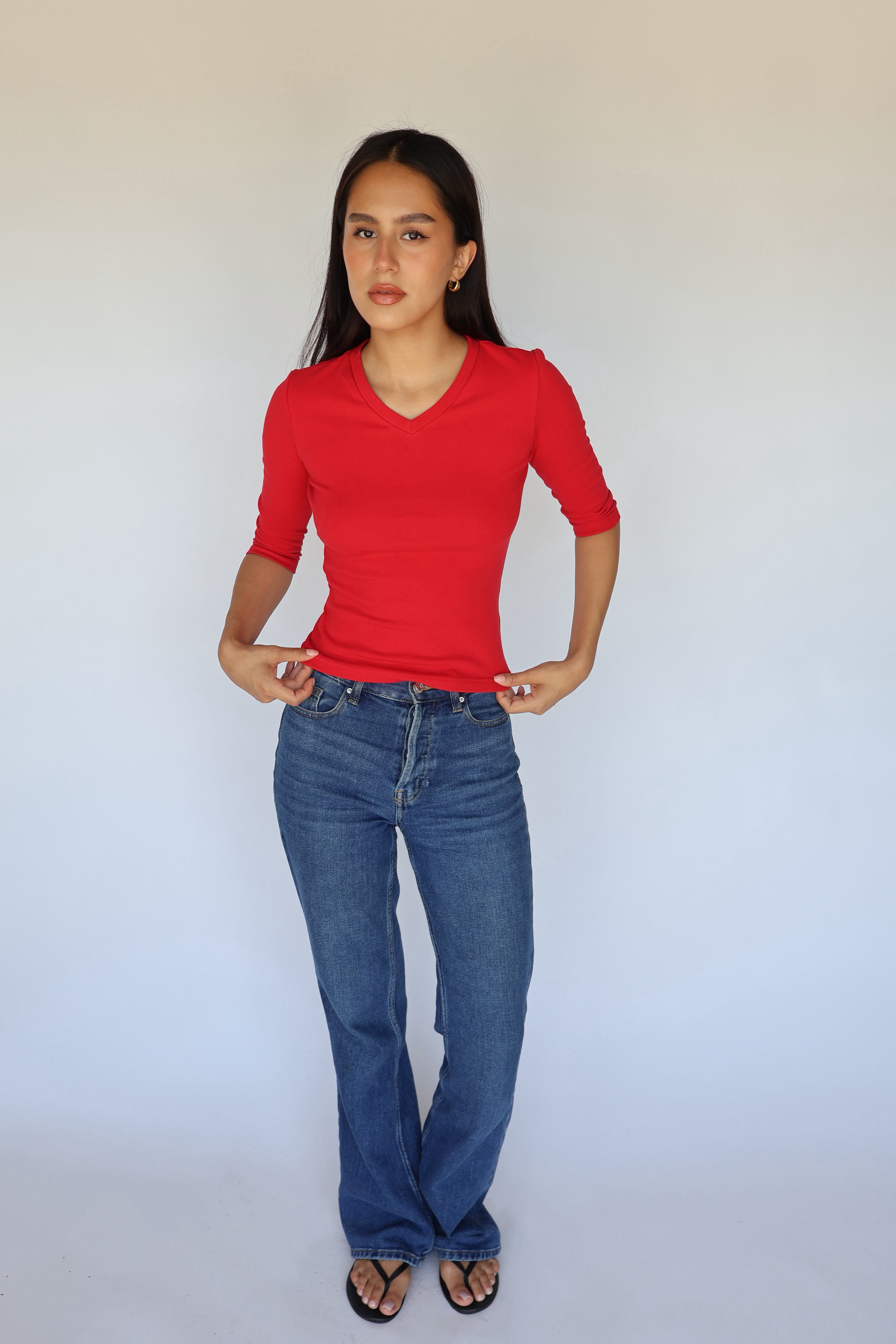 V-Neck Quarter Sleeve // Classic Red