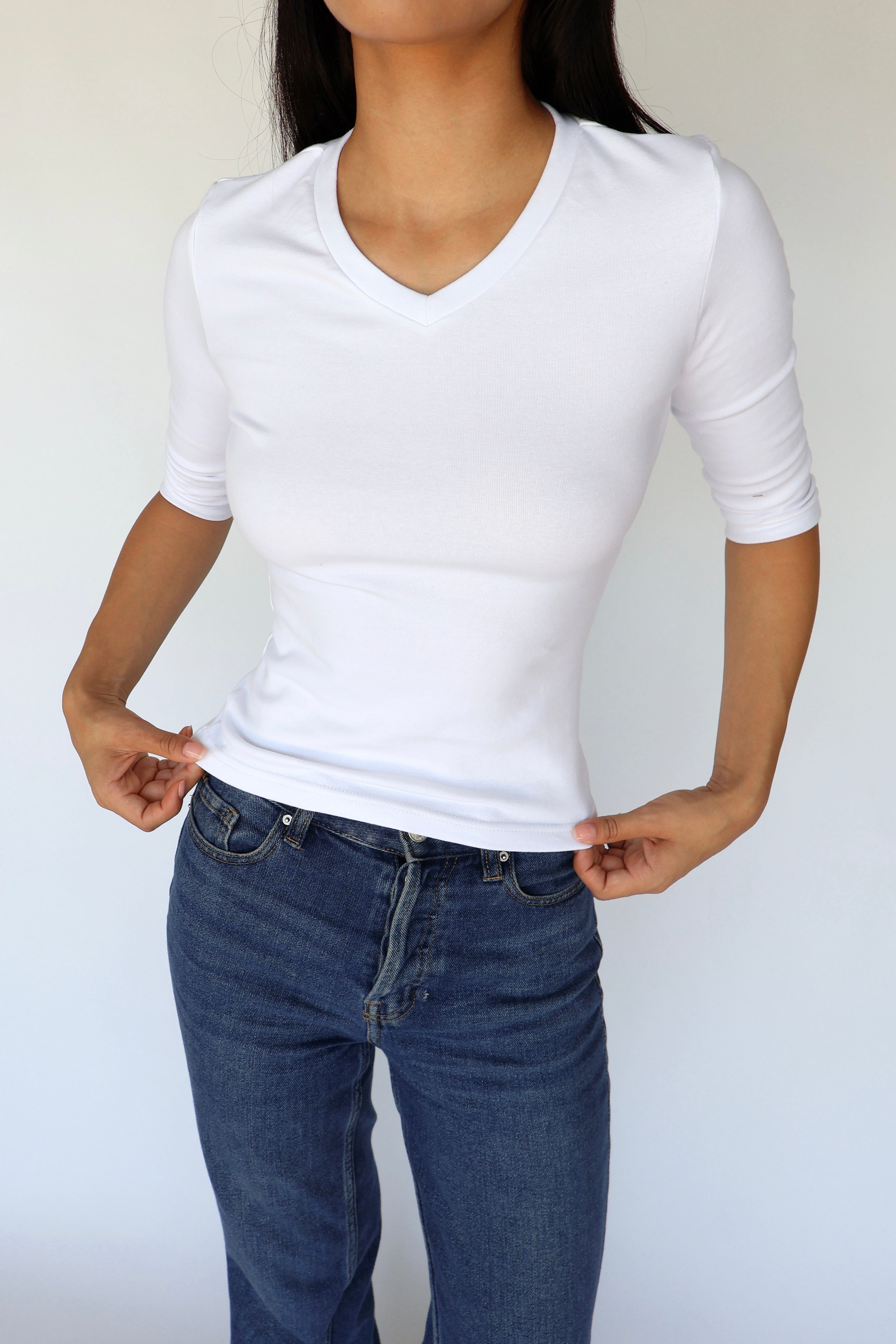 V-Neck Quarter Sleeve // Cloud
