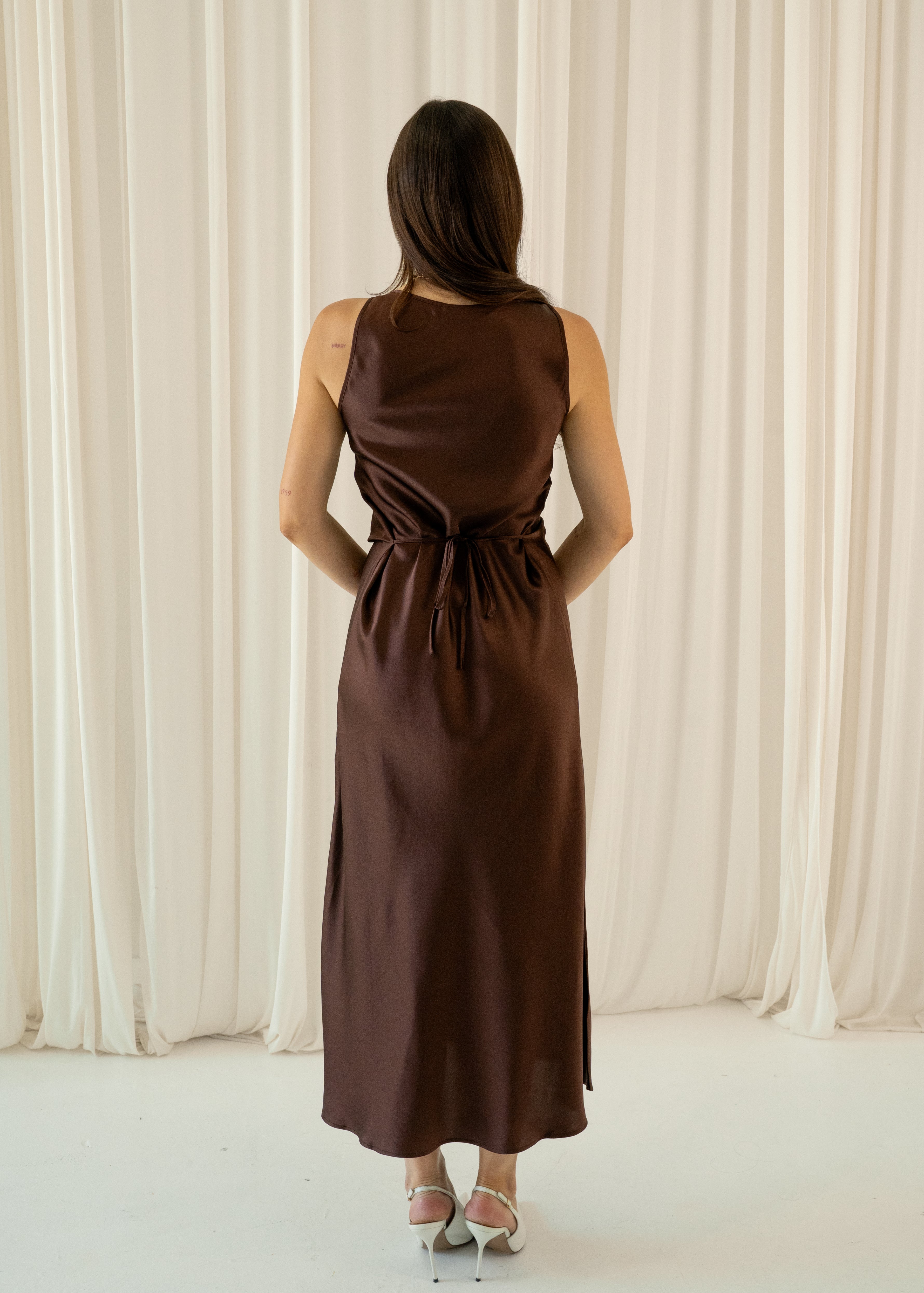 Silk Tie Dress // Brown