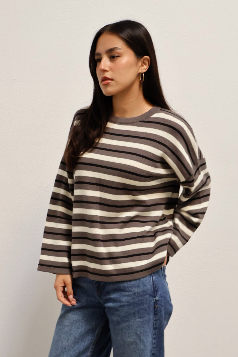 Everyday Crew Knit // Gray Cream Stripe