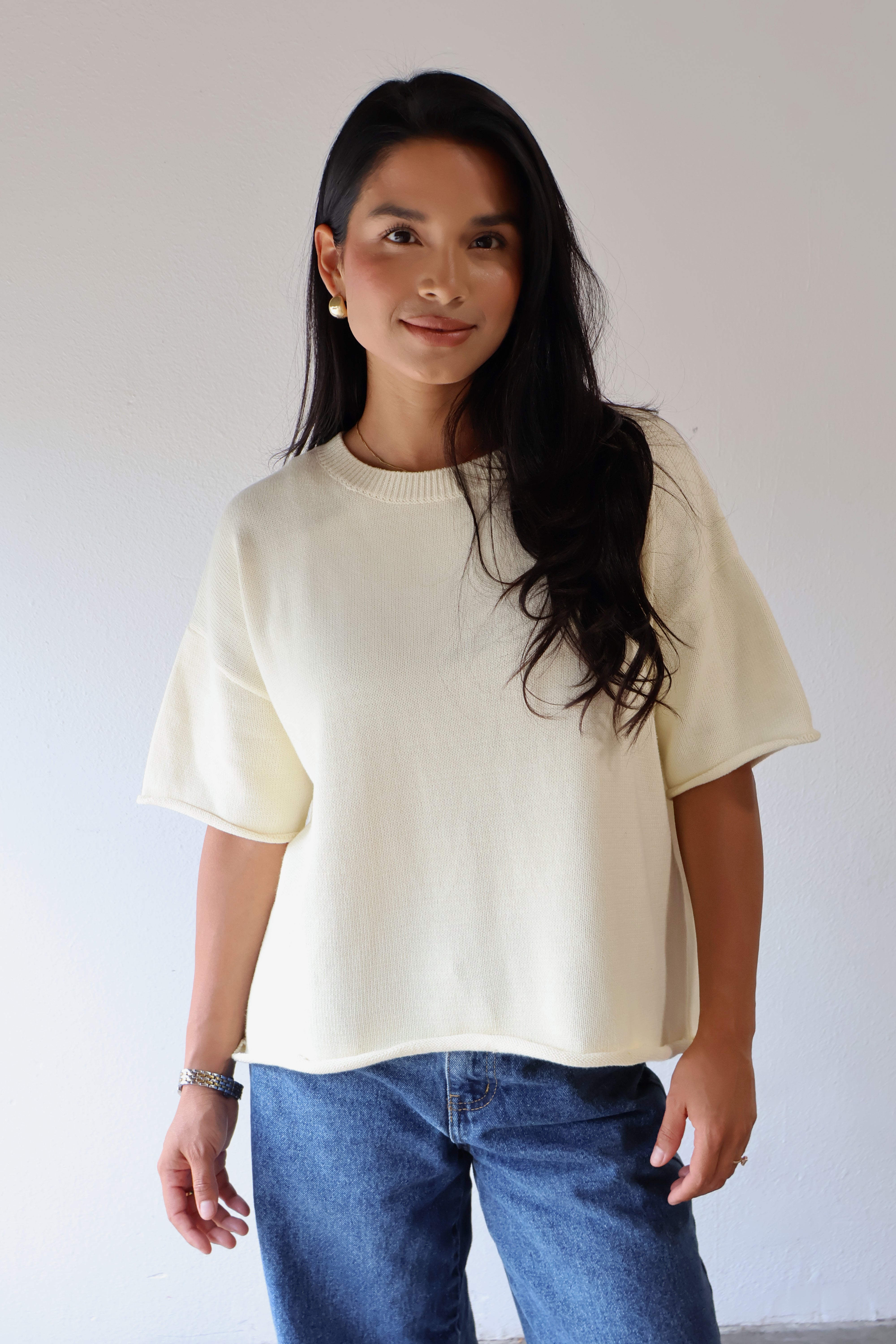 BOXY KNIT TEE - MOM // BUTTERCREAM