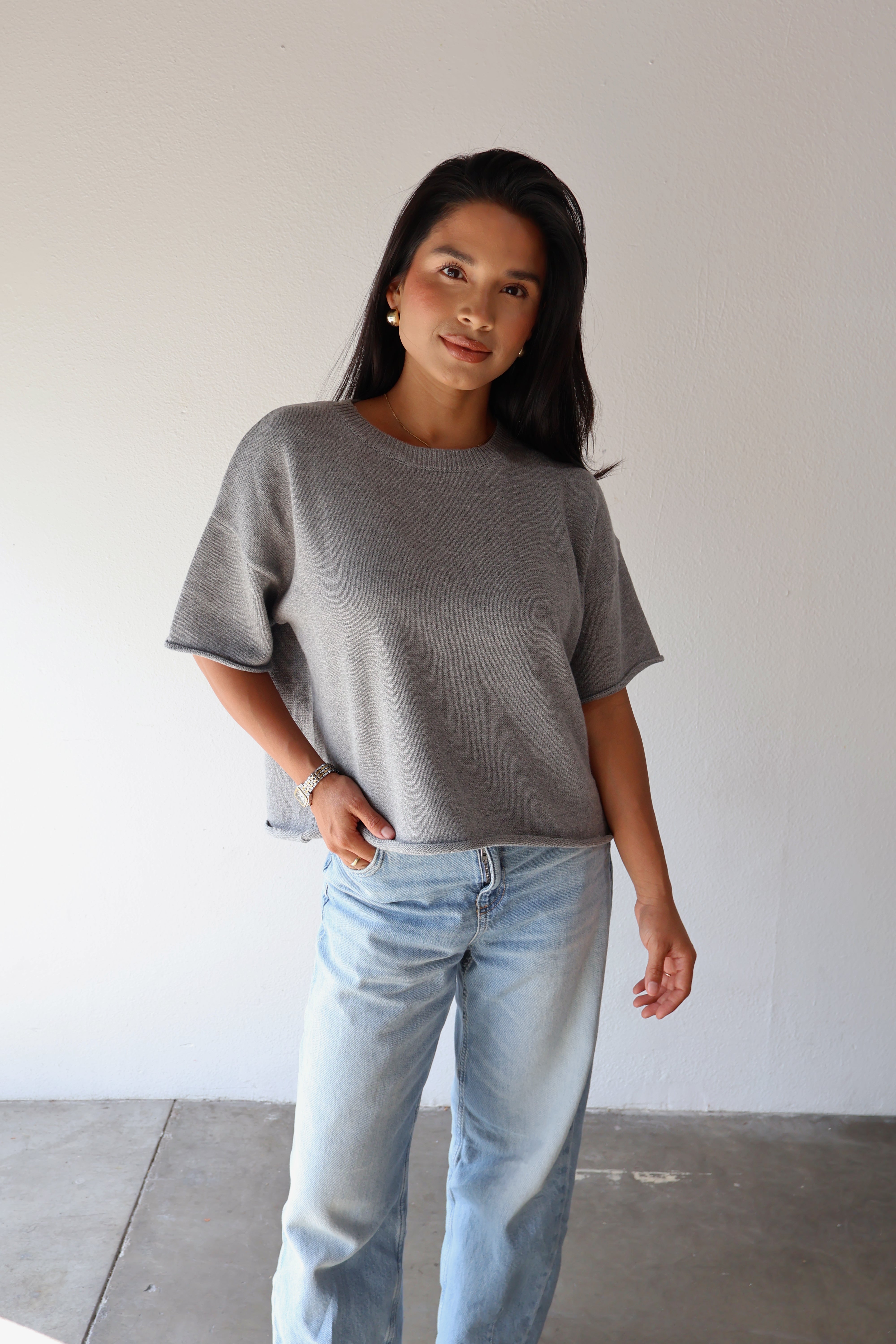 BOXY KNIT TEE - MOM // SLATE