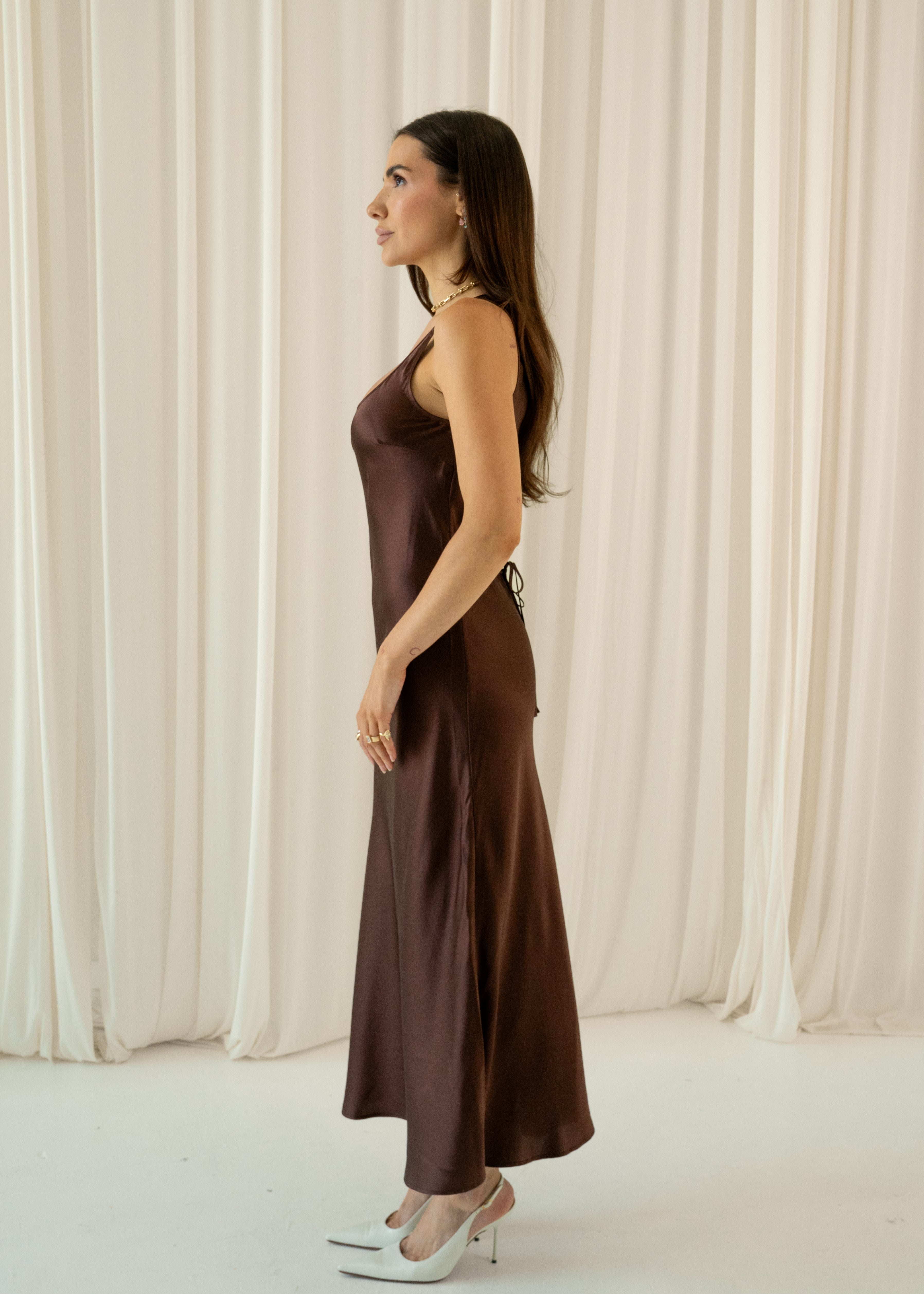 Silk Tie Dress // Brown