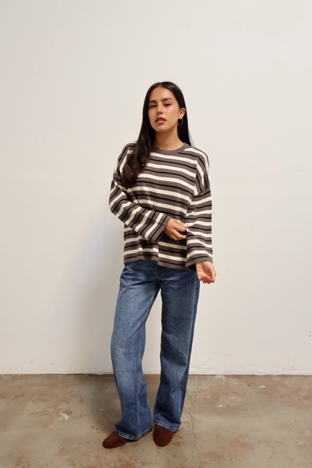 Everyday Crew Knit // Chocolate Blue Stripe