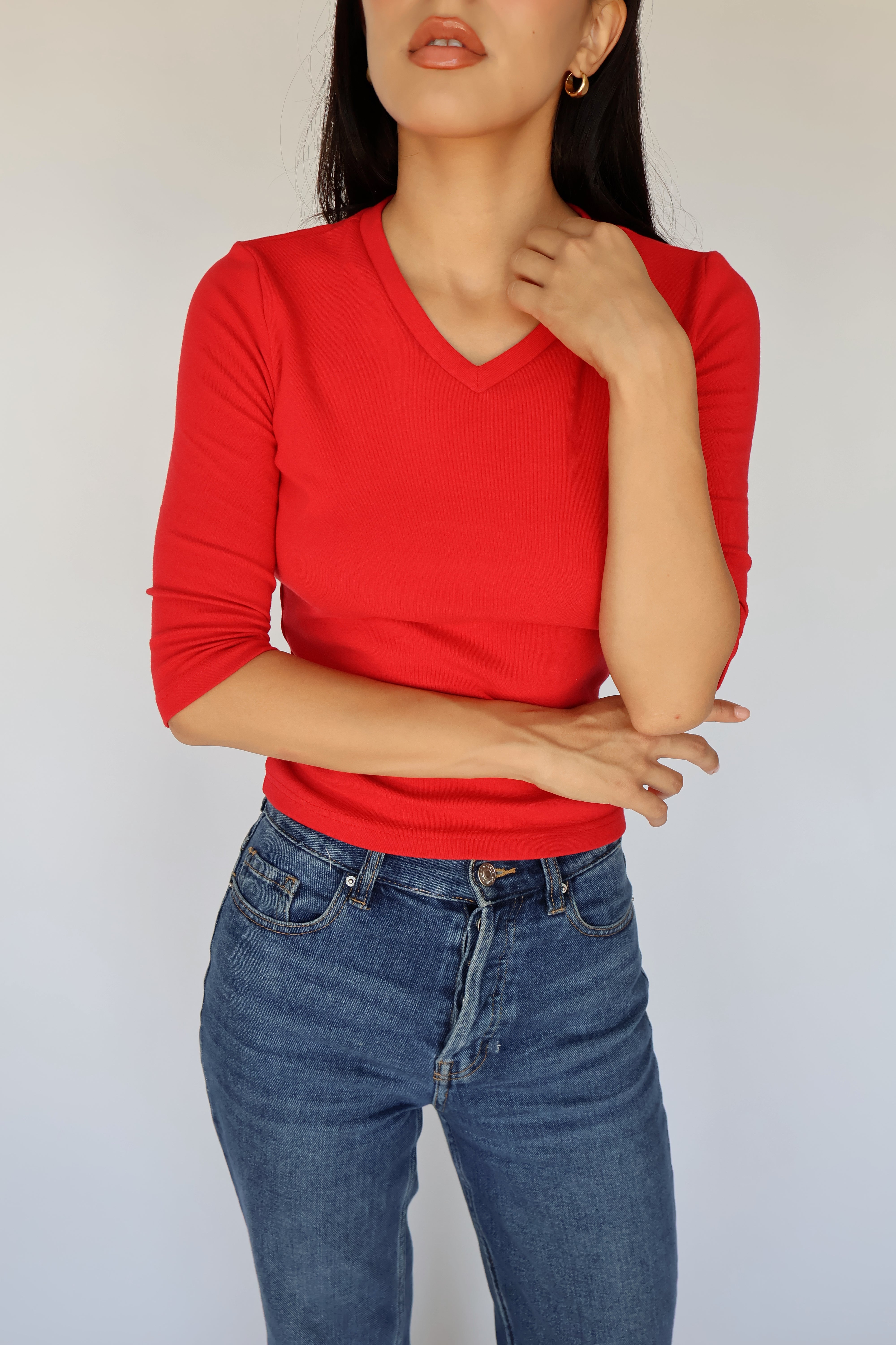 V-Neck Quarter Sleeve // Classic Red